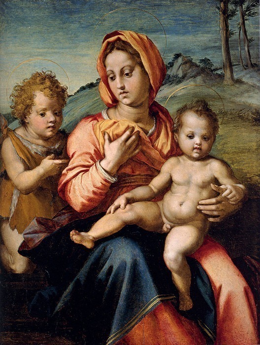 Мадонна с младенцем и младенцем Святым Иоанном в пейзаже. Андреа дель Сарто
