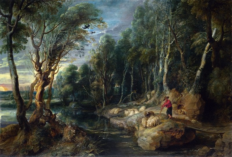 A Shepherd with his Flock in a Woody Landscape. Peter Paul Rubens