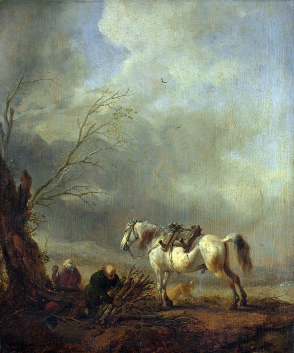 Филипс Вауэрман - Белый конь и крестьянин, собирающий хворост. Часть 5 Национальная галерея