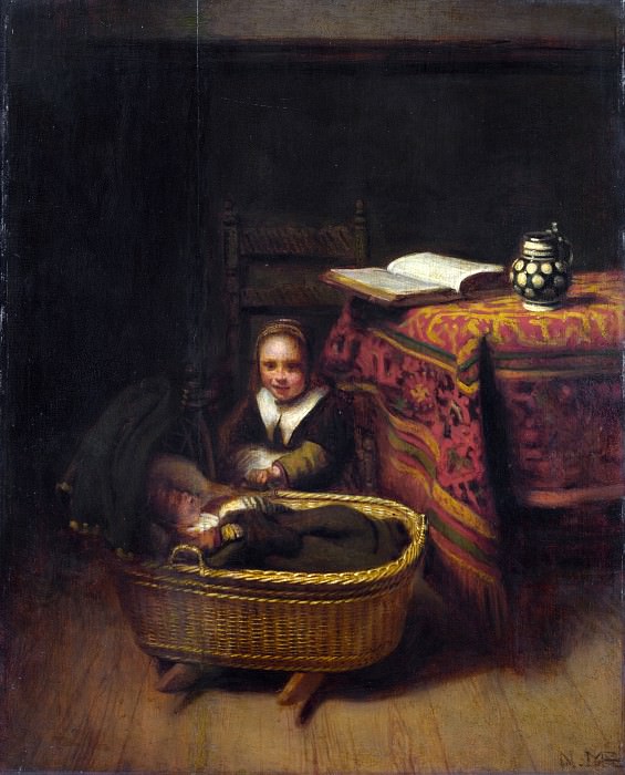 Nicolaes Maes - A Little Girl rocking a Cradle. Part 5 National Gallery UK