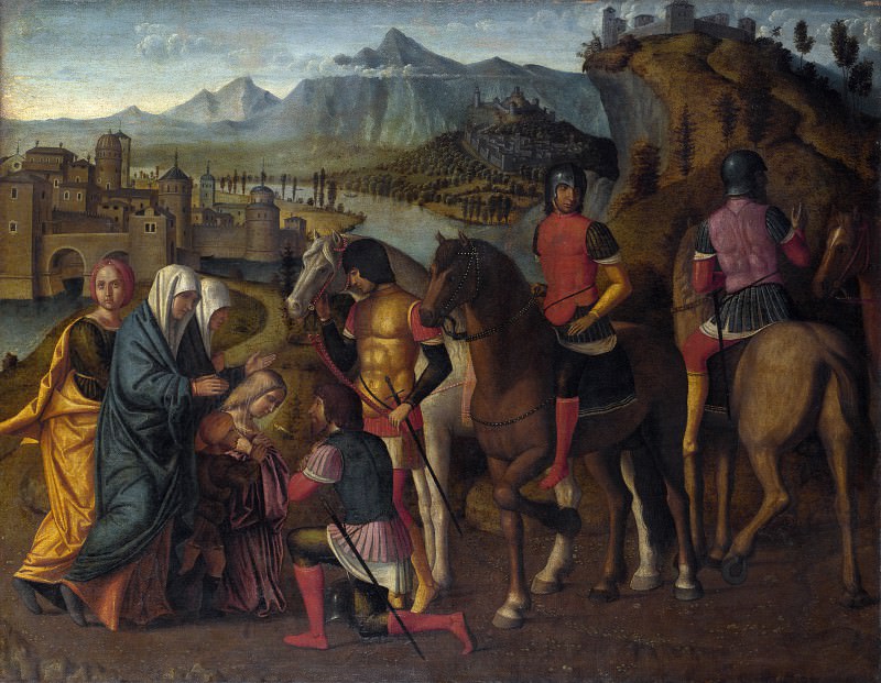 Michele da Verona - Coriolanus persuaded by his Family to spare Rome. Part 5 National Gallery UK