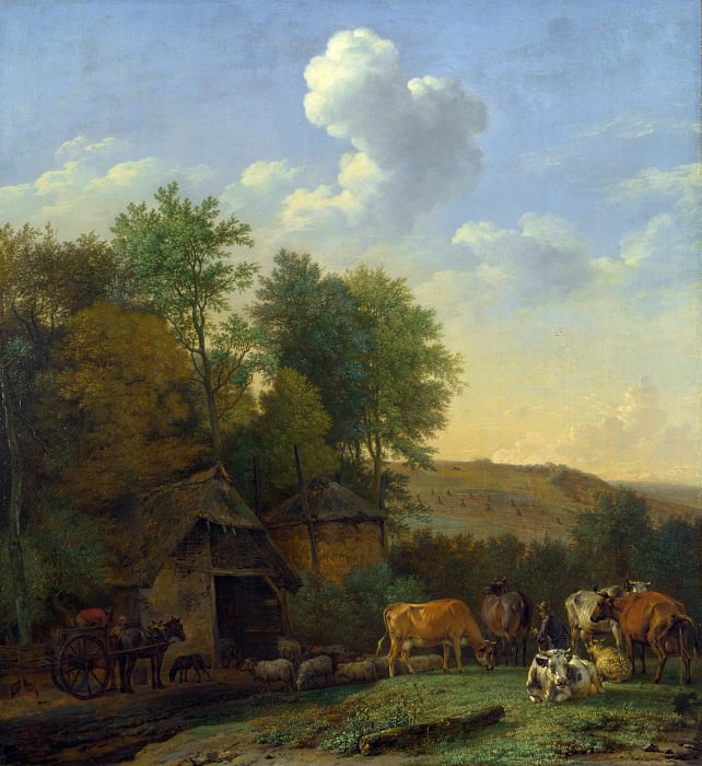 Paulus Potter - A Landscape with Cows, Sheep and Horses by a Barn. Part 5 National Gallery UK