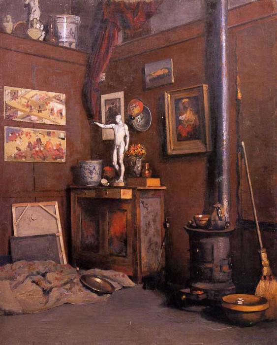 Interior of a Studio with Stove. Gustave Caillebotte