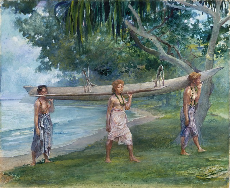 John La Farge - Girls Carrying a Canoe, Vaiala in Samoa. Metropolitan Museum: part 1