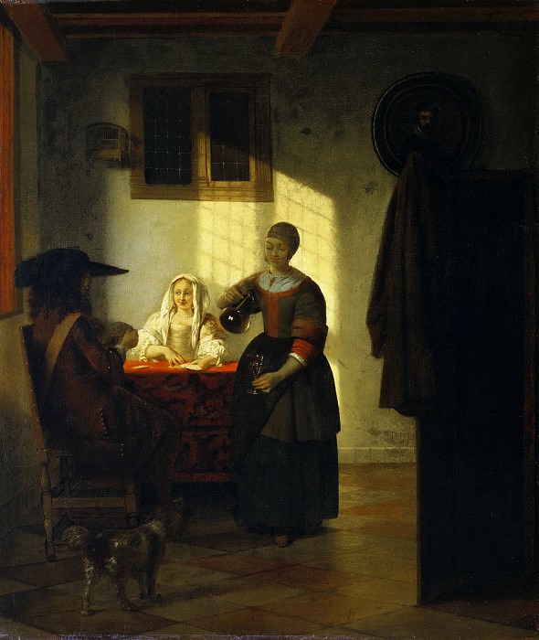 Pieter de Hooch - A Couple Playing Cards, with a Serving Woman. Metropolitan Museum: part 1