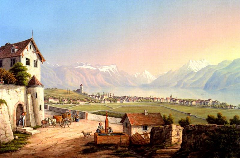 Блёйлер, Людвиг - Вид на Вевей и его окрестности. Швейцарские художники