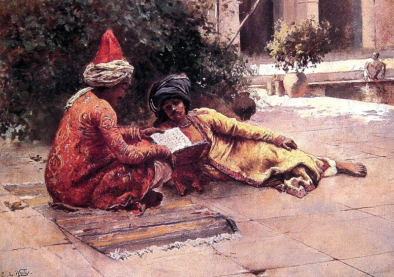 Two Arabs Reading in a Courtyard, Edwin Lord Weeks
