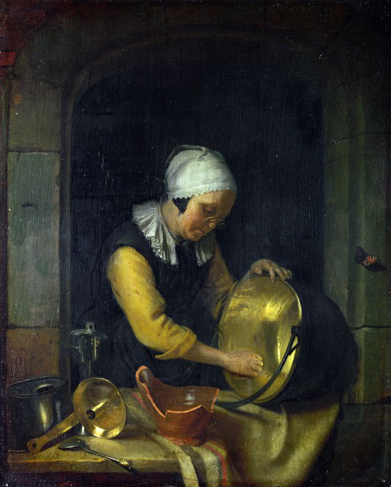 Годфрид Схалкен - Пожилая женщина, чистящая котелок. Часть 3 Национальная галерея