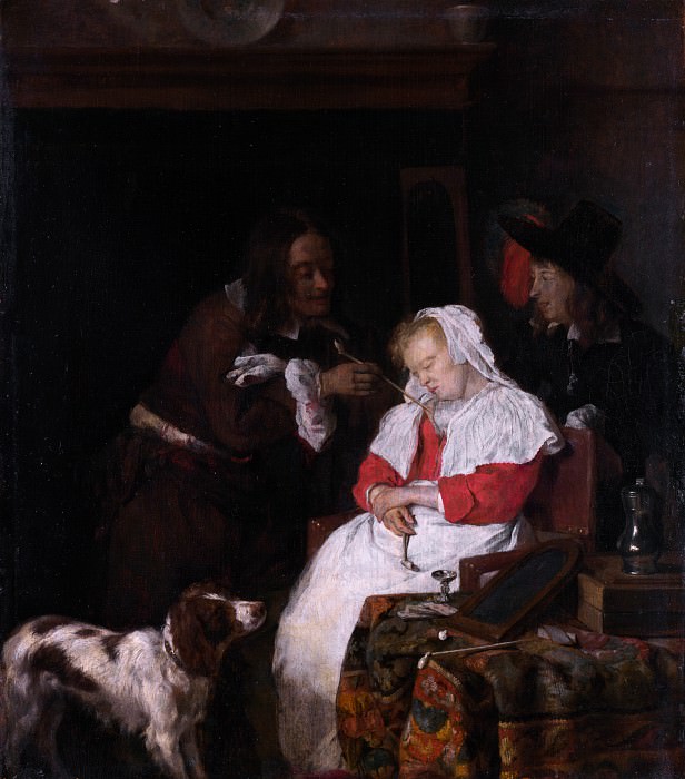 Gabriel Metsu - Two Men with a Sleeping Woman. Part 3 National Gallery UK