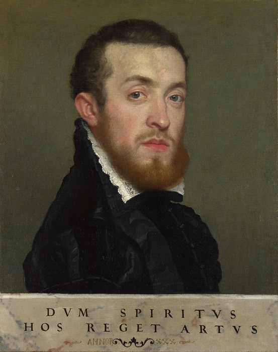 Giovanni Battista Moroni - Bust Portrait of a Young Man with an Inscription. Part 3 National Gallery UK