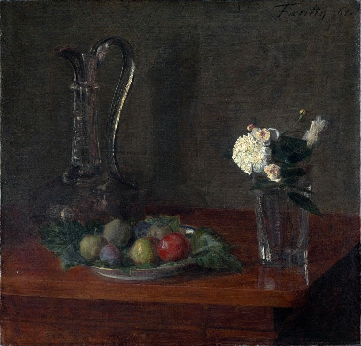 Ignace Henri-Theodore Fantin-Latour - Still Life with Glass Jug, Fruit and Flowers. Part 3 National Gallery UK