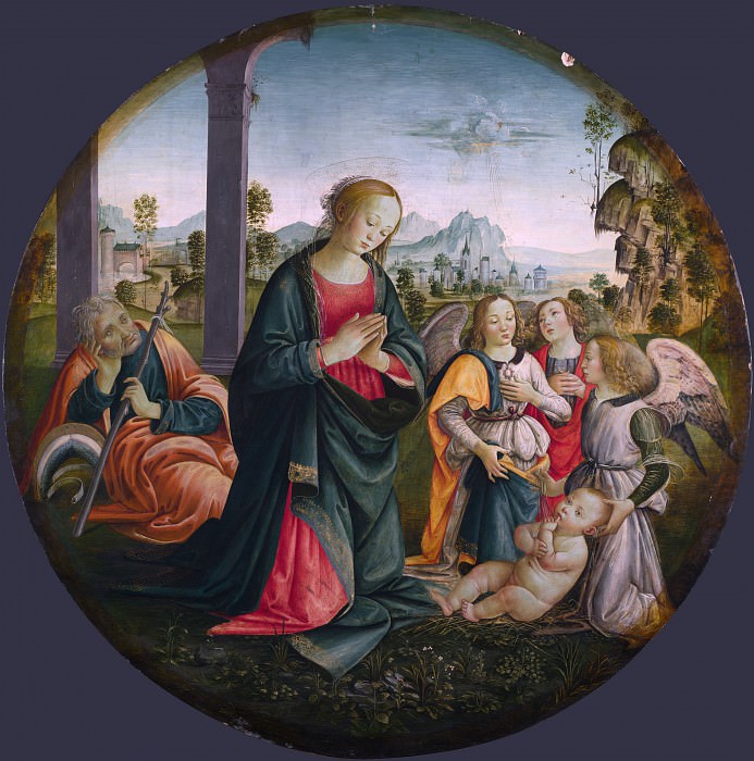 Флорентийская школа, 1475-00 - Святое Семейство с ангелами. Часть 3 Национальная галерея
