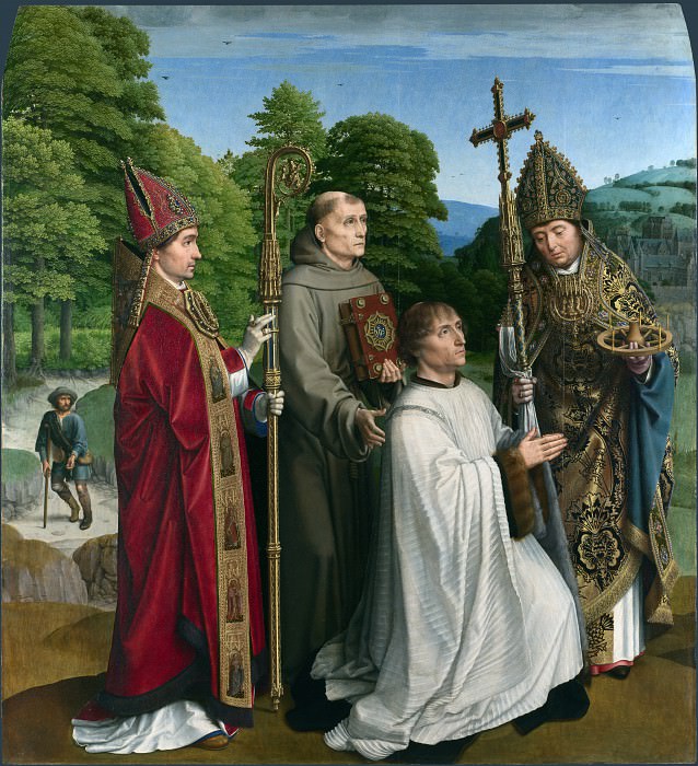 Gerard David - Canon Bernardijn Salviati and Three Saints. Part 3 National Gallery UK