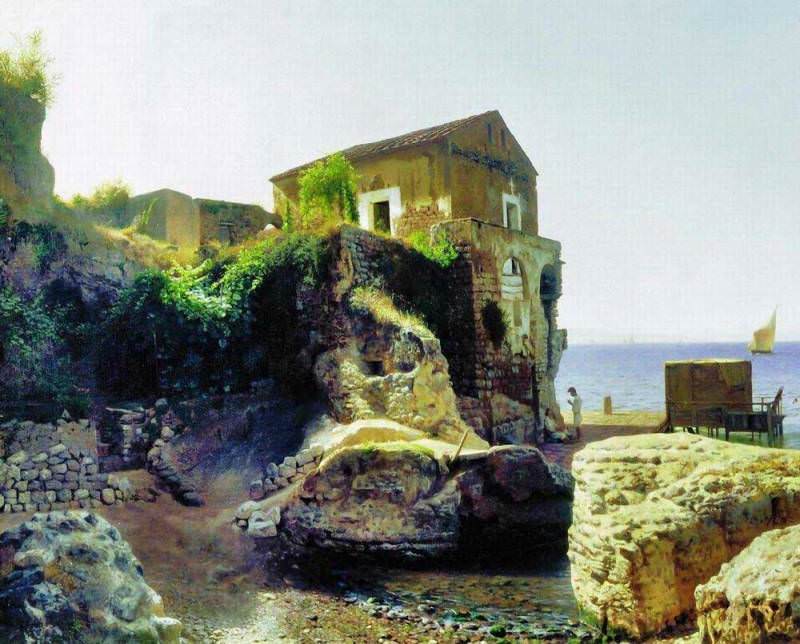 On the island of Capri. Fishermans cottage. 1859. Lev Lagorio