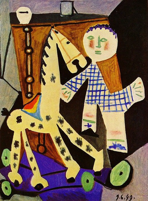 1949 Claude Е deux ans avec son cheval Е roulettes. Pablo Picasso (1881-1973) Period of creation: 1943-1961