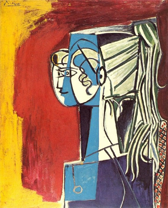 1954 Portrait de Sylvette David 25 sur fond rouge. Pablo Picasso (1881-1973) Period of creation: 1943-1961