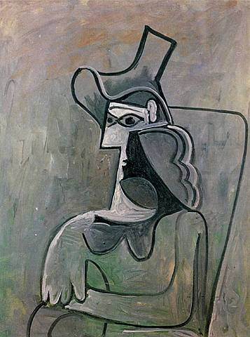 1961 Femme assise au chapeau , Пабло Пикассо (1881-1973) Период: 1943-1961