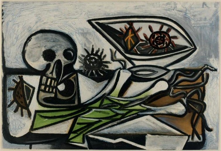 1947 Nature morte, crГne et oursins. Pablo Picasso (1881-1973) Period of creation: 1943-1961