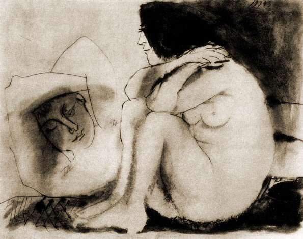 1943 Homme endormi et femme assise. Пабло Пикассо (1881-1973) Период: 1943-1961