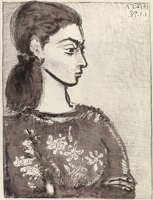 1958 Femme au corsage Е fleurs II. Пабло Пикассо (1881-1973) Период: 1943-1961