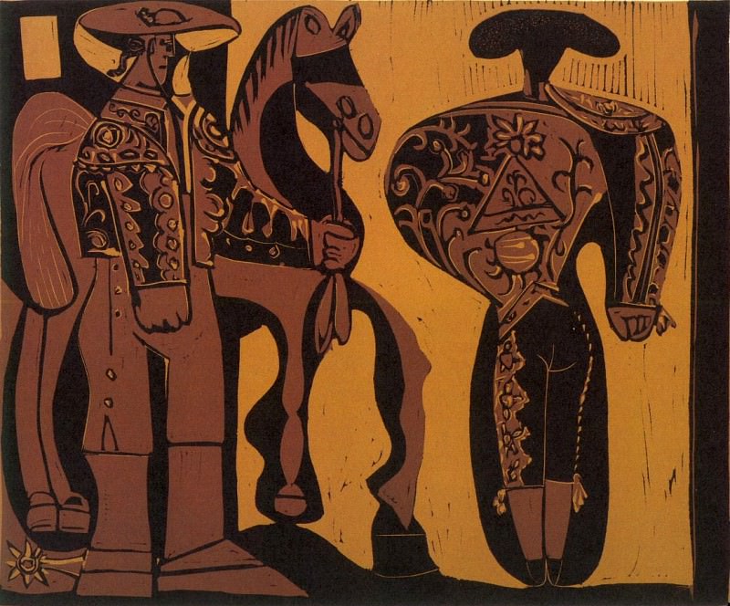 1959 Picador et torero attendant le paseo de cuadrillas. Пабло Пикассо (1881-1973) Период: 1943-1961