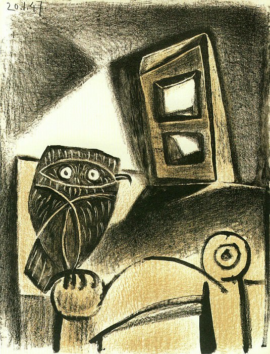 1947 Hibou Е la chaise sur fond ocrВ. Пабло Пикассо (1881-1973) Период: 1943-1961