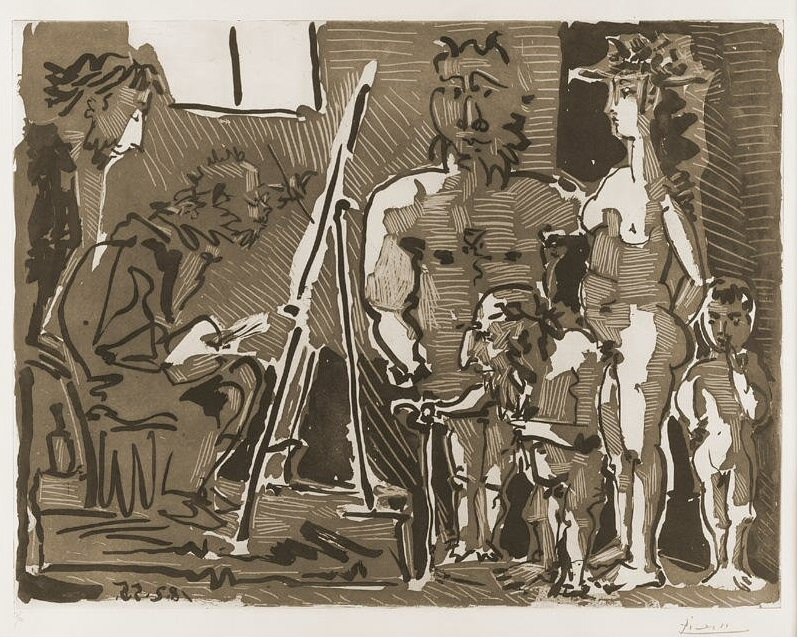 1955 Visiteurs divins Е latelier. Пабло Пикассо (1881-1973) Период: 1943-1961