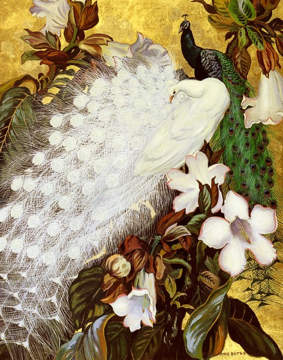 Botke Jessie Arms White And Blue Peacocks. American artists