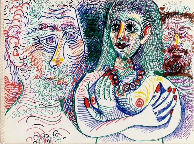1970 Deux hommes et une femme. Пабло Пикассо (1881-1973) Период: 1962-1973