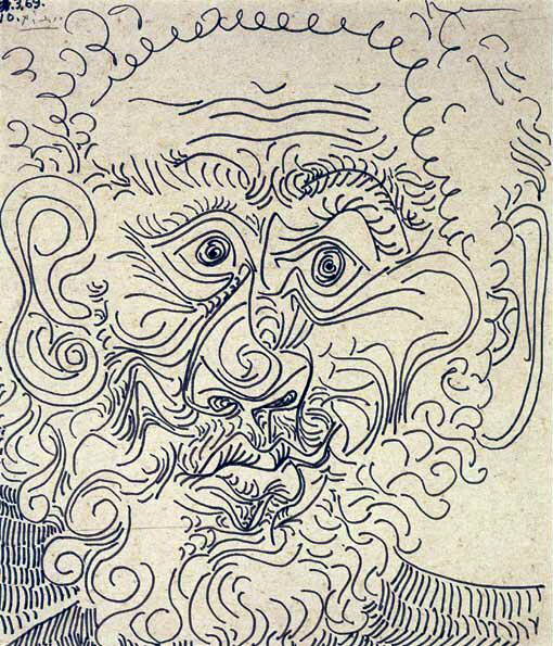 1969 TИte dhomme (recto). Пабло Пикассо (1881-1973) Период: 1962-1973