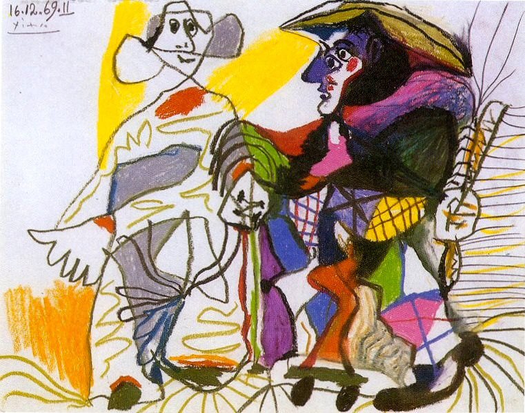 1969 Pierrot et arlequin. Пабло Пикассо (1881-1973) Период: 1962-1973