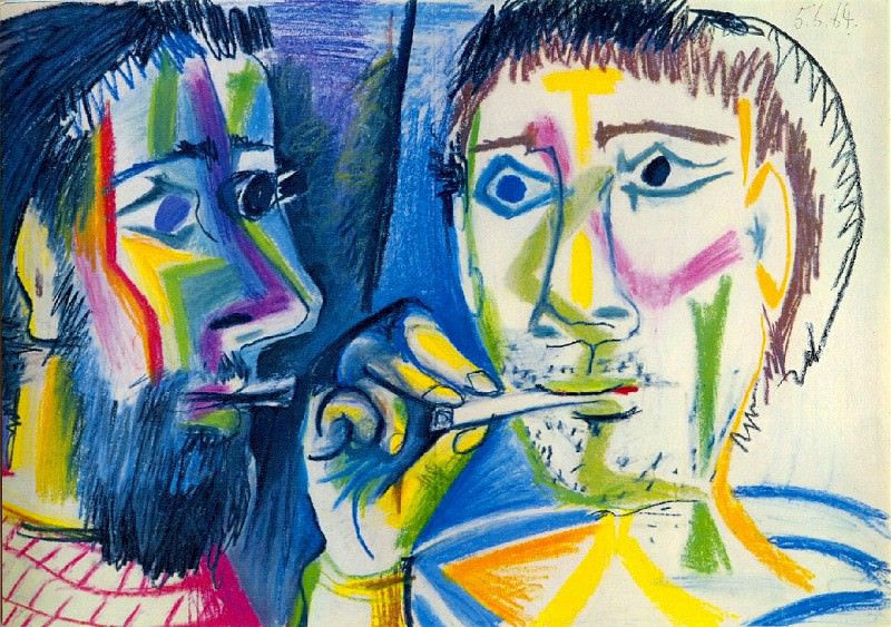 1964 Deux fumeurs (TИtes). Пабло Пикассо (1881-1973) Период: 1962-1973