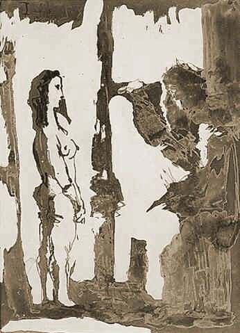 1964 Peintre et modКle aux cheveux longs I (Sable Mouvant). Пабло Пикассо (1881-1973) Период: 1962-1973