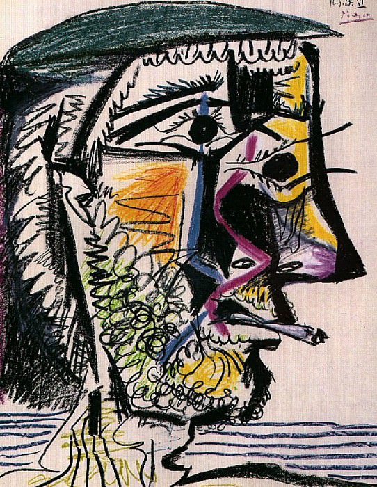 1964 TИte dhomme barbu Е la cigarette. Пабло Пикассо (1881-1973) Период: 1962-1973
