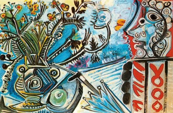 1968 Fleurs et buste dhomme au parapluie. Pablo Picasso (1881-1973) Period of creation: 1962-1973