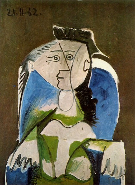 1962 Femme assise dans un fauteuil bleu 1. Пабло Пикассо (1881-1973) Период: 1962-1973