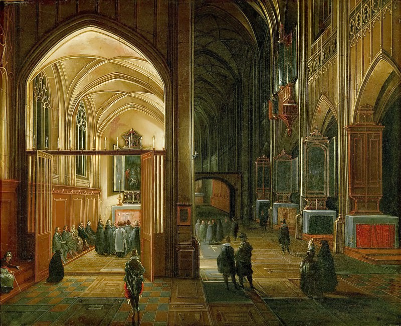 Hendrick van Steenwijck the younger -- Evening Mass in a Gothic Church. Kunsthistorisches Museum