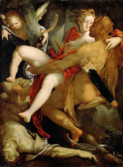 Bartholomaeus Spranger -- Hercules, Dejaneira and the Dead Centaur Nessus. Kunsthistorisches Museum
