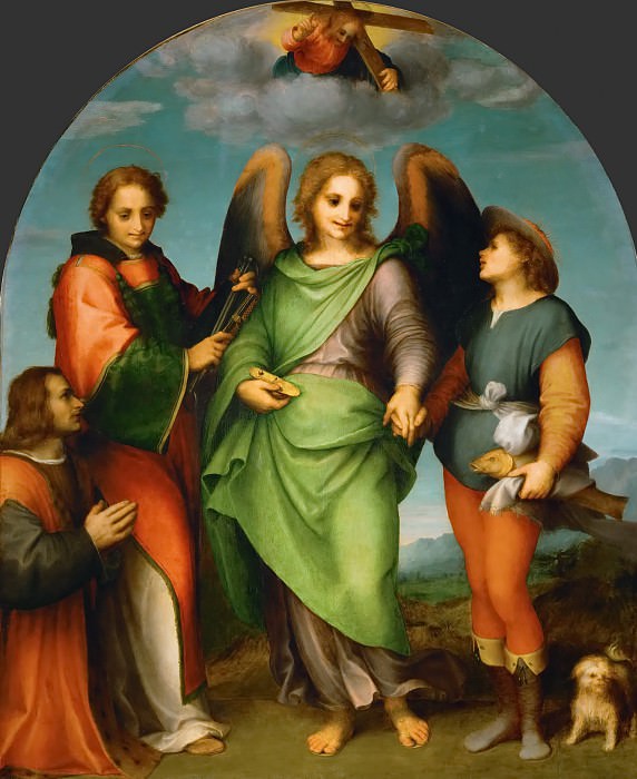 Andrea del Sarto (1486-1530) -- Archangel Raphael with Tobias, Saint Lawrence, and the Donor Leonardo di Lorenzo Morelli. Kunsthistorisches Museum