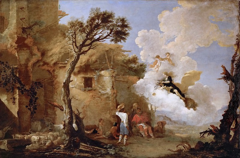 Salvator Rosa (1615-1673) -- Astrea, Goddess of Agriculture and Fertility, Turns Away from Earth and Leaves Scales and Sword to the Shepherds. Kunsthistorisches Museum