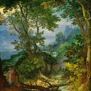 Брейгель, Ян Старший -- Скалистый пейзаж с искушением Христа. 1605-10. 62х41., Музей истории искусств