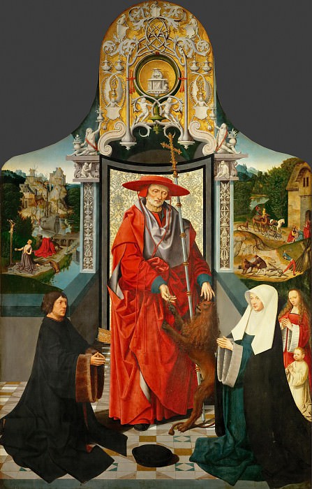 Jacob Cornelisz. van Oostsanen -- Saint Jerome Altarpiece, detail; central panel, Saint Jerome and the Lion with Donors. Kunsthistorisches Museum