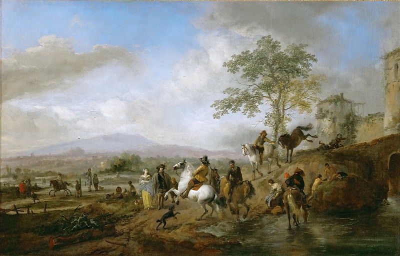 Philips Wouwerman -- Riding school and horse watering place, Kunsthistorisches Museum