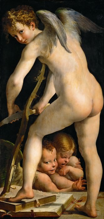 Parmigianino -- Cupid carving his bow. Kunsthistorisches Museum