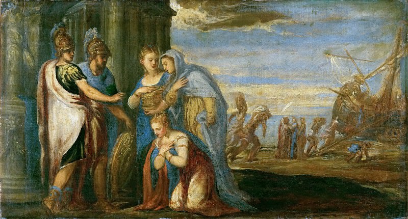 Andrea Schiavone (c. 1500-1563) -- Aeneas Taking Leave of Dido. Kunsthistorisches Museum