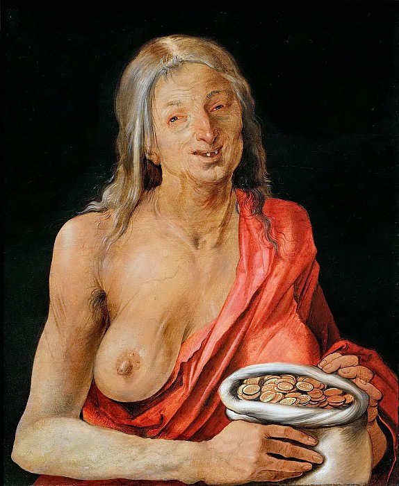 Old Woman with a Bag of Coins (Reverse Side of „the Portrait of a Young Man“). Albrecht Dürer