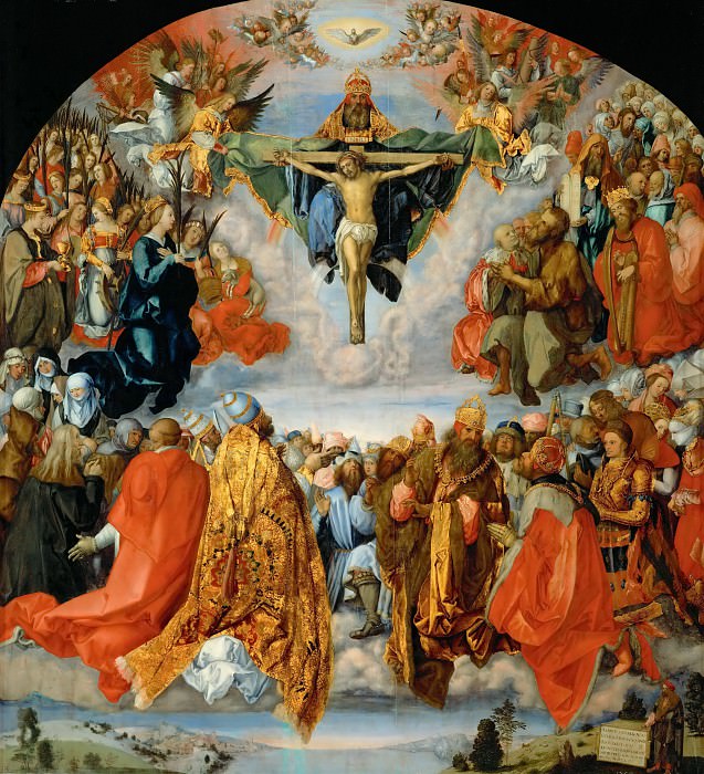 Albrecht Dürer -- The Adoration of the Holy Trinity (Landauer Altarpiece). Kunsthistorisches Museum