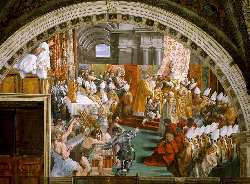 Stanza Fire in the Borgo: The Coronation of Charlemagne. Raffaello Sanzio da Urbino) Raphael (Raffaello Santi