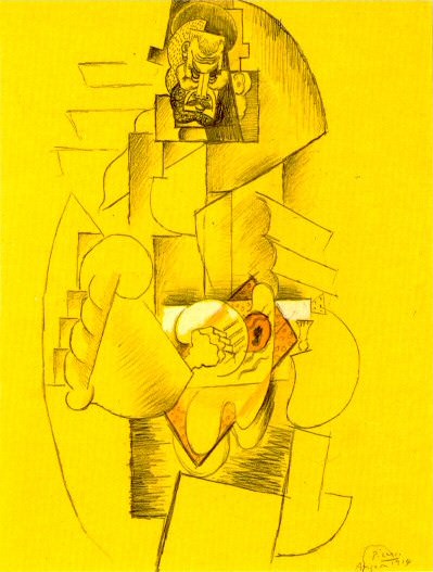 1914 Homme au chapeau jouant de la guitare. Pablo Picasso (1881-1973) Period of creation: 1908-1918 (Joueur de guitare)