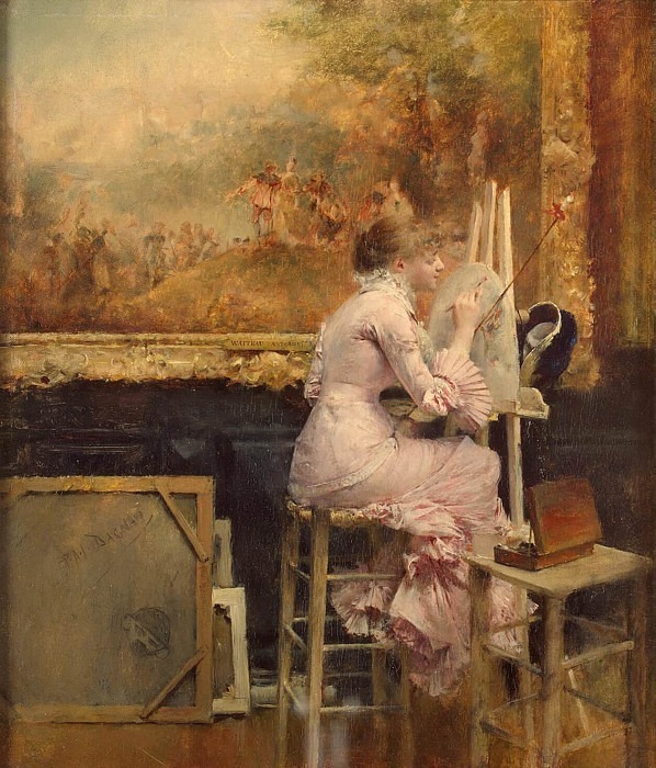 Artist-akvarelist in the Louvre. Pascal Adolphe Jean Dagnan-Bouveret